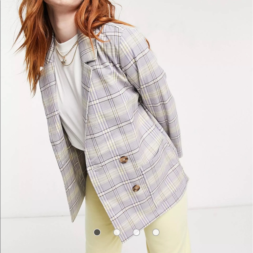 NWT Monki Twiggy set check double breasted blazer in lilac - medium asos